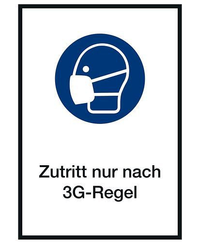 DENIOS Kombischild "Maskenpflicht, Zutritt nach 3G-Regel", ISO 7010, Folie, SK, 210 x 297 mm, VE: 5 Stück, 285103