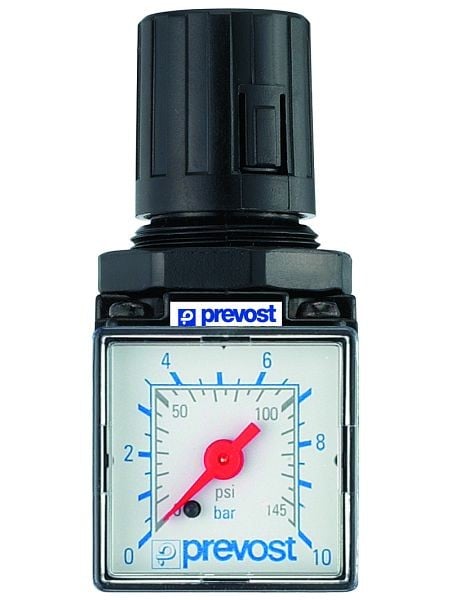 Prevost ALTO 1 - Regler mit Manometer, IG BSPP= G 1/4, Durchfluß= 600 Nm3/h, Betriebsdruck= Eingang : 15, Ausgang : 0,5-10, TR M1