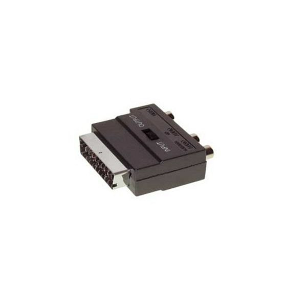 S-Conn Scart-Adapter mit 3 Cinchkupplungen auf 4-pol MINI DIN-Kupplung, IN / OUT mit Schalter, 94035