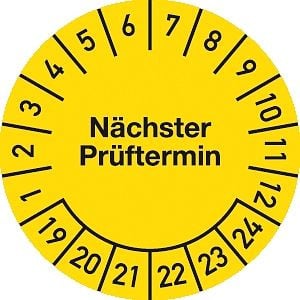 Moedel Prüfplakette Nächster Prüftermin 2019-2024, Dokumentenfolie, Ø 30 mm, VE: 10 Stück/Bogen, 55573