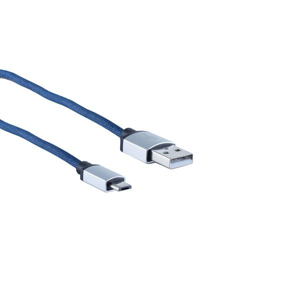 S-Conn USB Ladekabel, USB-A-Stecker auf USB Micro B Stecker, Jeans, blau, 2m, 14-50029