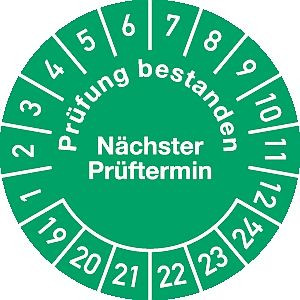 Moedel Prüfplakette Prüfung bestanden... 2019 - 2024, Folie, Ø 30 mm, VE: 10 Stück/Bogen, 55087