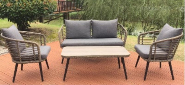 Outsunny Polyrattan Gartenmöbel Set 4-teiliges Rattensofa-Set Sitzgruppe Sitzgarnitur für Pause Lounge Teetisch mit Sofa Kissen Stahl Braun+Grau, 860-219