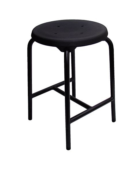 Lotz H-Strebe-Hocker, Sitz PU schwarz ø 350mm, Sitzhöhe 500mm, Stahlrohrgestell mit zusätzlicher Fußverstrebung, Gestellfarbe schwarz, 3150.01