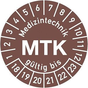 Moedel Prüfplakette Medizintechnik MTK 2018-2023, Polyesterfolie, Ø 30 mm, VE: 10 Stück/Bogen, 98556