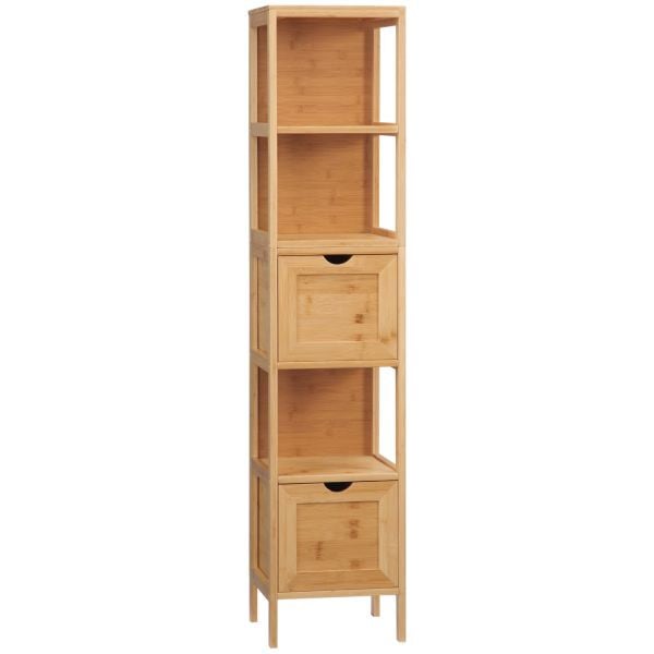 kleankin Badezimmerschrank, Beistellschrank aus Bambus, Hochschrank, Kippschutz, 834-511V00ND