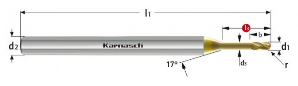 Karnasch VHM-3D-Radiusfräser Chrom-Cobalt,Titan d= 3,0 / r= 1.50 / d2= 3,0 / L3= 14 / Z= 4 Tcx³, 31686803001403