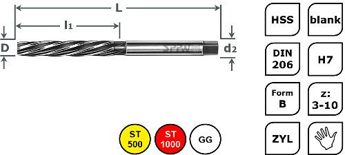 SPPW Handreibahle HSS DIN206 B L: 52x26 Ø2,2 H7, 1131500220