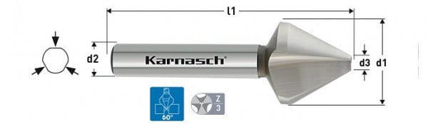 Karnasch Kegelsenker 60°, HSS-XE 3-Flächen-Schaft, DIN 334 d=31,5mm, VE: 2 Stück, 4040300315