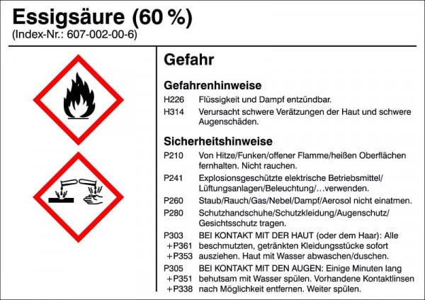 SafetyMarking Gefahrstoffetikett, G008: Essigsäure, für Behälter bis 3 Liter, BxH 10,5x7,4 cm, Folie, selbstklebend, 21.B1200-G008