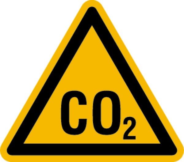 Schilder Klar Warnzeichen Warnung vor CO2, 200x1.5 mm Kunststoff, 3224/72