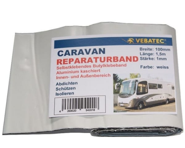 Vebatec Caravan Reparaturband Aluminium, Farbe: weiss, 100mm x 1,5mm, 165