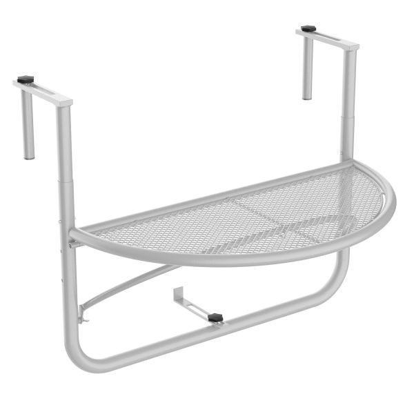 Outsunny Balkonhängetisch Hängetisch höhenverstellbar halbrund Ø30 cm Terrasse Metall Weiß L60 x B45 x H50 cm, 84B-295WT