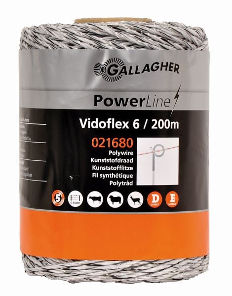 Gallagher Vidoflex 6 PowerLine 200m weiß Kunststofflitze, 021680