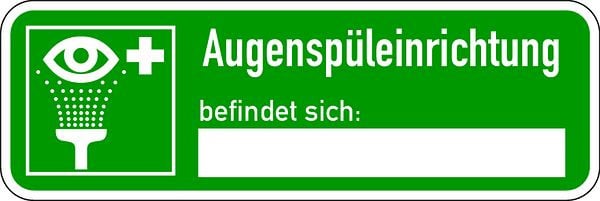 Schilder Klar Rettungszeichen Augenspüleinrichtung befindet sich.., 180x60 mm Folie selbstklebend, 2736/61