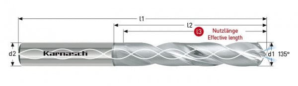 Karnasch VHM-Bohrer CNC CFK/ALU mit IK d= 3,4 / L3= 23 HAK geläppt, 2902000340023