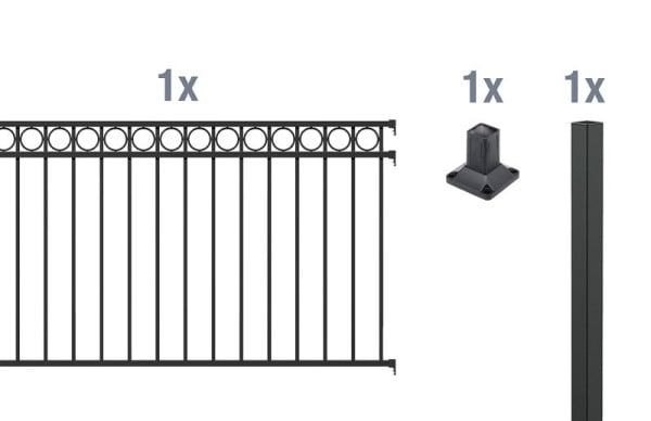 Alberts Zaun-Anbauset Circle, Aluminium, matt schwarz kunststoffbeschichtet, zum Aufschrauben, 2 m x 1000 mm, 510046