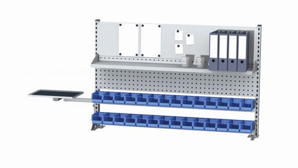 Simplaflex Multiwandaufbau, 2 Tragsäulen, 1 Lochwand, 1 Fachboden, 1 Magnetwand, B x H 1500x950 mm, CLW15MW03