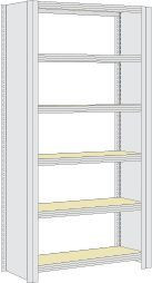 Regalwerk BERT-Archivregal Vollblech-Seitenwand - Grundfeld HxBxT 2075x1695x600mm 6 Fachebenen Paneel mit 16mm Spanplatten, B3-52116-60