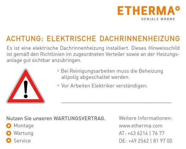 Etherma Warnaufkleber "Achtung elektrische Dachrinnenheizung", 25786