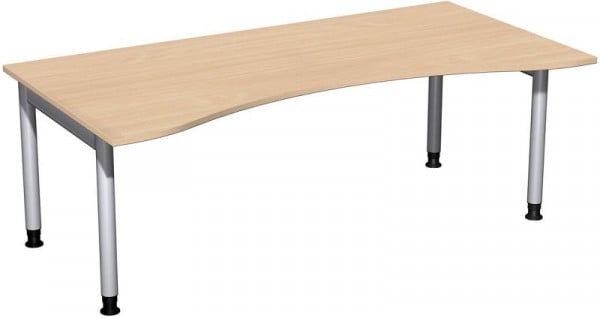 geramöbel Schreibtisch Ergonomieform höhenverstellbar, 2000x1000x680-820, Buche/Silber, N-657338-BS