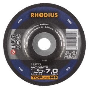 Rhodius TOPline RS50 LONGLIFE Schruppscheibe, Durchmesser [mm]: 125, Stärke [mm]: 7, Bohrung [mm]: 22.23, VE: 25 Stück, 209797