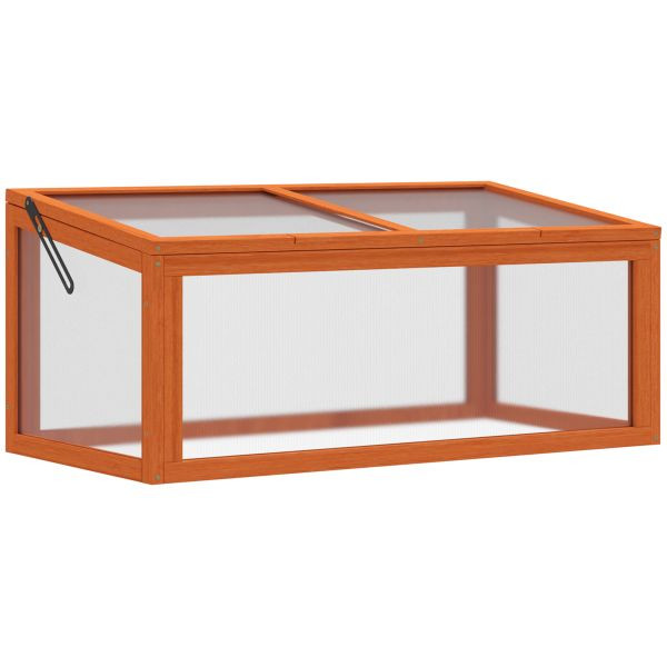 Outsunny Frühbeet Treibhaus Gewächshaus Frühbeetkasten Pflanzenbeet mit Abdeckung aus Holz und Polycarbonat wetterfest Orange 90 x 46 x 40 cm, 845-379V01ND