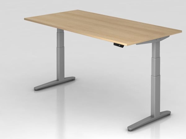 Hammerbacher Sitz-Steh-Schreibtisch elektrisch 200x100cm Eiche/silber, Rechteckform, VXBHM2E/E/SS