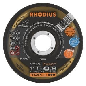 Rhodius TOPline XTK8 EXACT Extradünne Trennscheibe, Durchmesser [mm]: 115, Stärke [mm]: 0.8, Bohrung [mm]: 22.23, VE: 50 Stück, 206683