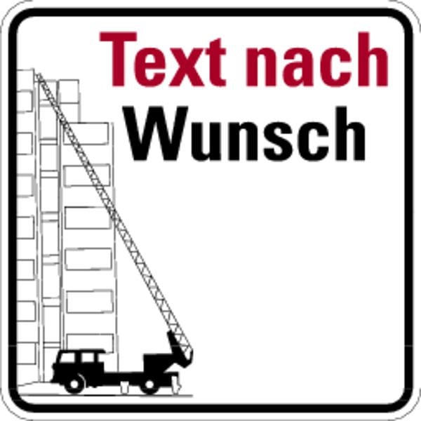 Schilder Klar Brandschutzzeichen Feuerwehrwagen Text nach Wunsch, 500x500x2 mm Aluminium 2 mm, 2956/20