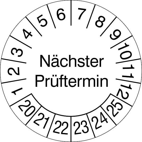 SafetyMarking Prüfplakette, Nächster Prüftermin, Prüfzeitraum: 20-25, Ø 1,5 cm, Folie, selbstklebend, VE: 40 Stück/Bogen, 30.3699-20-25