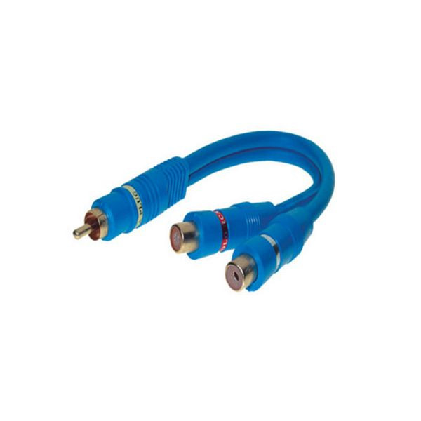 shiverpeaks BASIC-S, Cinch Verlängerung Kabel-Cinchstecker auf 2 Cinchkupplung, doppelt geschirmt, blau, 0,2m, BS40045