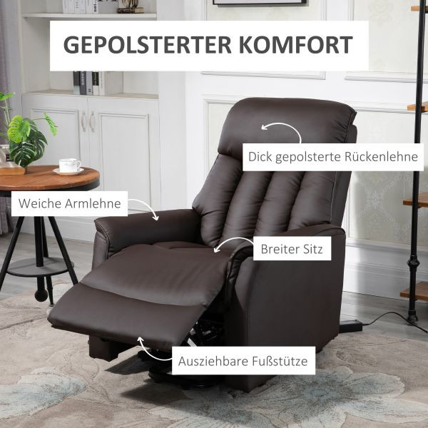 HOMCOM Aufstehsessel mit Aufstehhilfe Fernsehsessel Liegefunktion Braun, 713-067V91BN