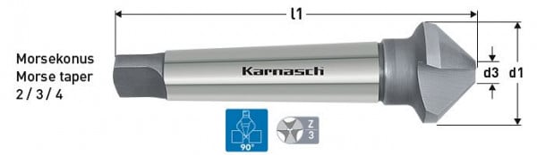 Karnasch Kegelsenker 90°, HSS-XE mit Morsekonus 4, DIN 335 d=63,0mm, 201790070