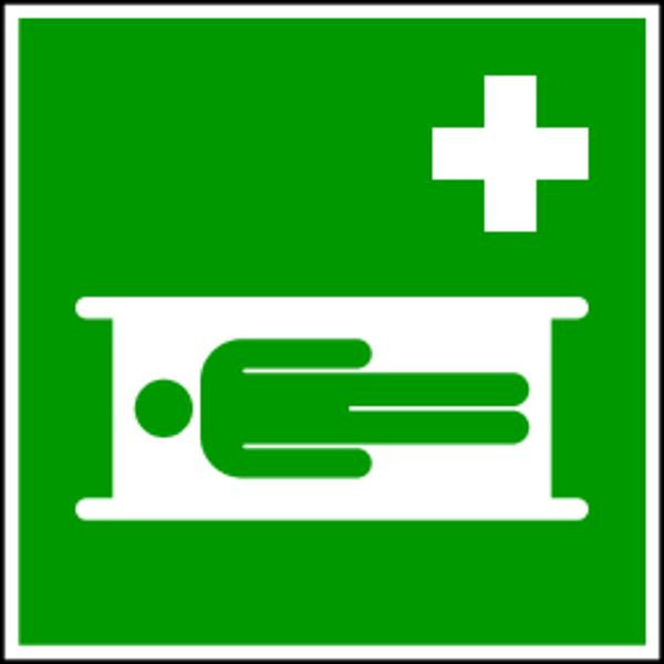 Schilder Klar Rettungszeichen Krankentrage DIN EN ISO 7010, 200x200x1.5 mm Kunststoff langnachleuchtend, 1580/92