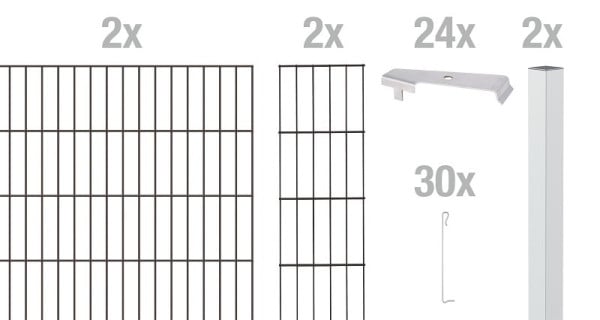 Alberts Cluster-Gabionen-Set, Stahl, verzinkt anthrazit kunststoffbeschichtet RAL 7016, zum Einbetonieren, 2 m x 1800 mm, 642099