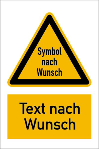 Schilder Klar Warnzeichen Kombischild Symbol und Text nach Wunsch, 200x300x0.45 mm Aluminium geprägt, 7132/22