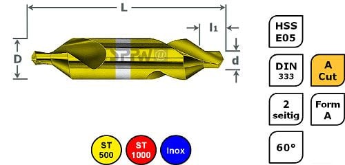 SPPW Zentrierbohrer HSS-E05+A.Cut 30 Stück im Satz Ø1 - Ø5, 1233500001