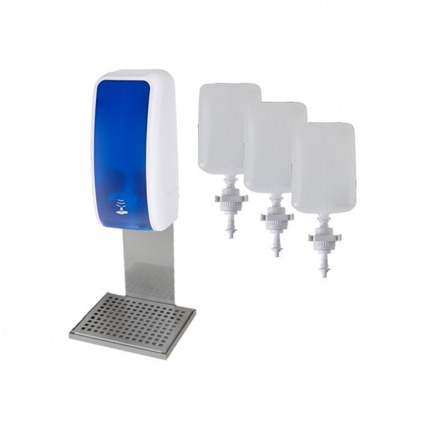 Blanc Hygienic SET: Desinfektionsspender SENSOR Cosmos + Desinfektion, Halterung mit Auffangschale, Farbe: blau/weiß, PS-WH1-S-CDM-DES-5200WB