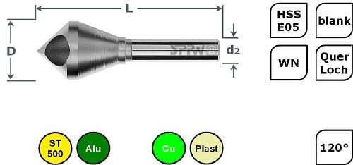 SPPW Querlochsenker HSS-E05 120° WN Bereich: 04-09 L: 43 Ø10, 1534001000