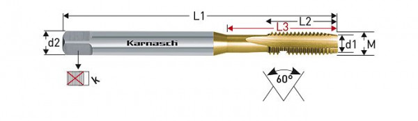 Karnasch Gewindebohrer HSSE-Co TIN-beschichtet M30 GB / T3464 (für Kernbohrungen 26,5mm), 201820115