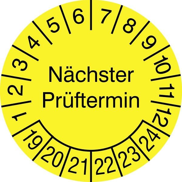 SafetyMarking Prüfplakette, Nächster Prüftermin, Prüfzeitraum: 19-24, Ø 1,5 cm, Folie, selbstklebend, VE: 40 Stück/Bogen, 30.3725-19-24