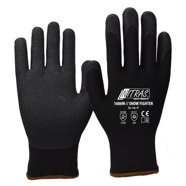 NITRAS SNOW FIGHTER, Winterhandschuhe, schwarz, Terry-Schlingengewebe innen, gesandete Nitril-Beschichtung, Größe: 10, VE: 72 Paar, 1606W-10