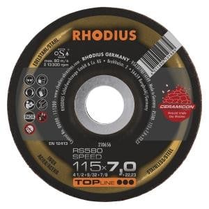 Rhodius TOPline RS580 SPEED Schruppscheibe, Durchmesser [mm]: 115, Stärke [mm]: 7, Bohrung [mm]: 22.23, VE: 25 Stück, 210656