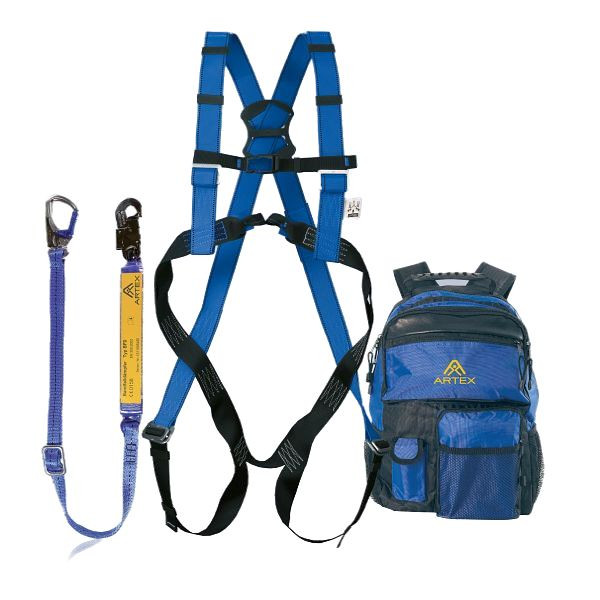 Artex Hubarbeitsbühnen-Set, Auffanggurt AX 20, BFD verstellbar GB 27 R, mit Karabinerhaken AXK 10/FS 51, L: 1,8 m, Rucksack, 19005