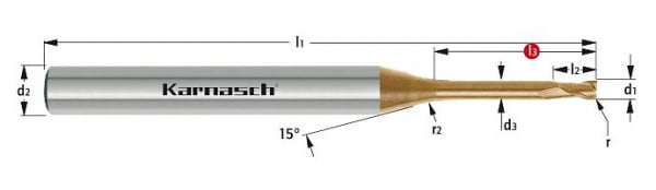 Karnasch VHM-Micro Schaftfräser HHC/HSC/HPC d= 1,2/r=0,12/L3=20,0 mm HXC-Nano³, 306261012001220