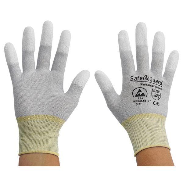 SafeGuard ESD-Handschuh grau/gelb, Nylon/Carbon beschichtete Fingerkuppen, Größe XL, VE: 12 Paar, DSWL36565