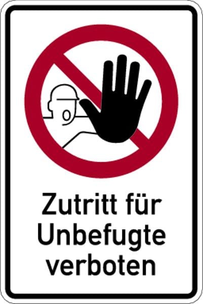 Schilder Klar Kombischild Zutritt für Unbefugte verboten, 200x300x0.45 mm Aluminium geprägt, 7116/52