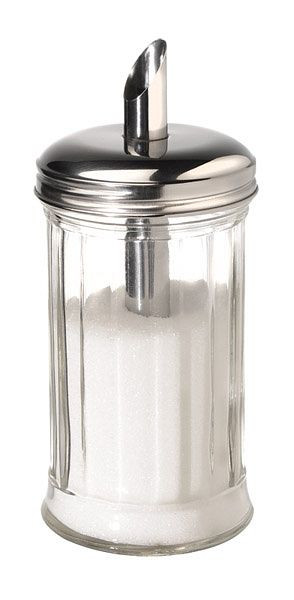 APS Zuckerdosierer, Ø 7,5 cm, Höhe: 17 cm, 320 ml, Behälter aus Glas, Schraubdeckel aus Edelstahl, mit Dosierrohr, 40506