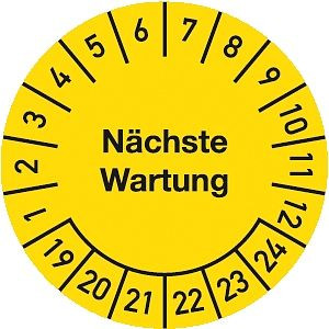 Moedel Prüfplakette Nächste Wartung 2019-2024, Dokumentenfolie, Ø 25 mm, VE: 10 Stück/Bogen, 55422